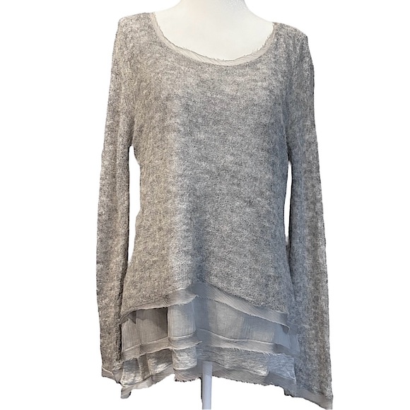 Anthropologie Knitted & Knotted Irina Tiered Alpaca Wool Knit Gray Sweater Large - Picture 1 of 10